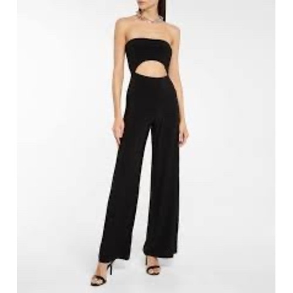 Norma Kamali‎ Strapless Cut Out Jumpsuit Black Wide Leg Womens M